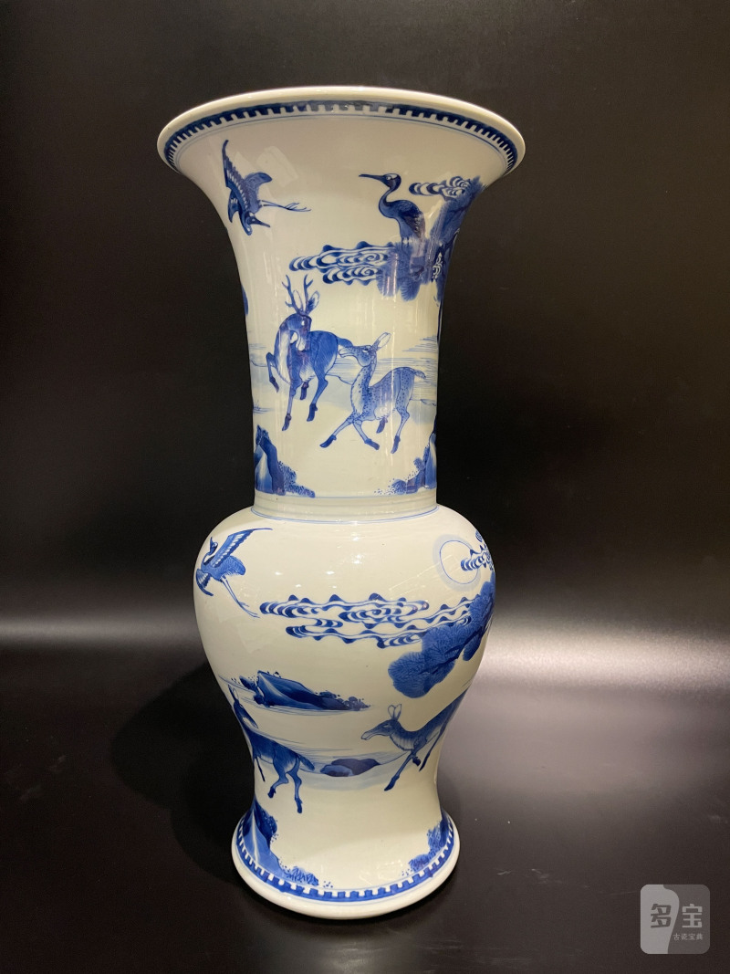 清康熙 青花山水松鹤延年凤尾尊 - 图3
